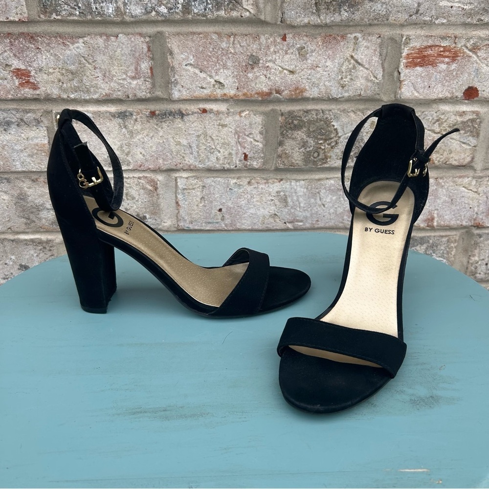 Guess G Black Ankle Strap Block Heel Sandals Size 7.5